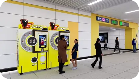 Phone case vending machine installed in subway station for commuters