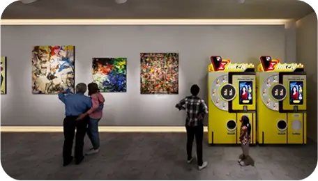 Custom DIY phone case kiosk at art exhibition for personalized souvenirs