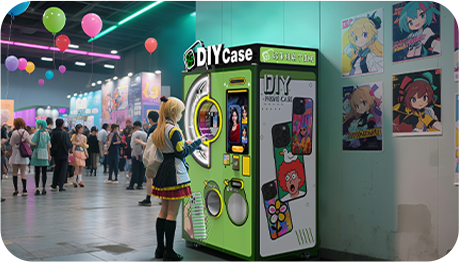 Tech-integrated phone case kiosk at e-sports and game show events