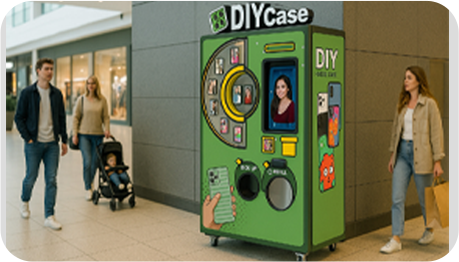 Weather-resistant phone case vending machine for outdoor pedestrian zones